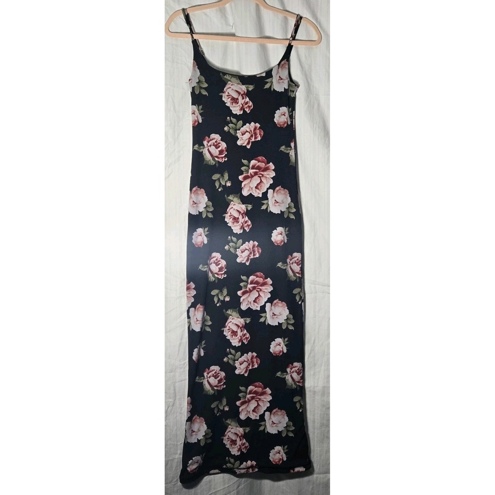 Faded Rose Black Floral Slip Maxi Dress Size Medium